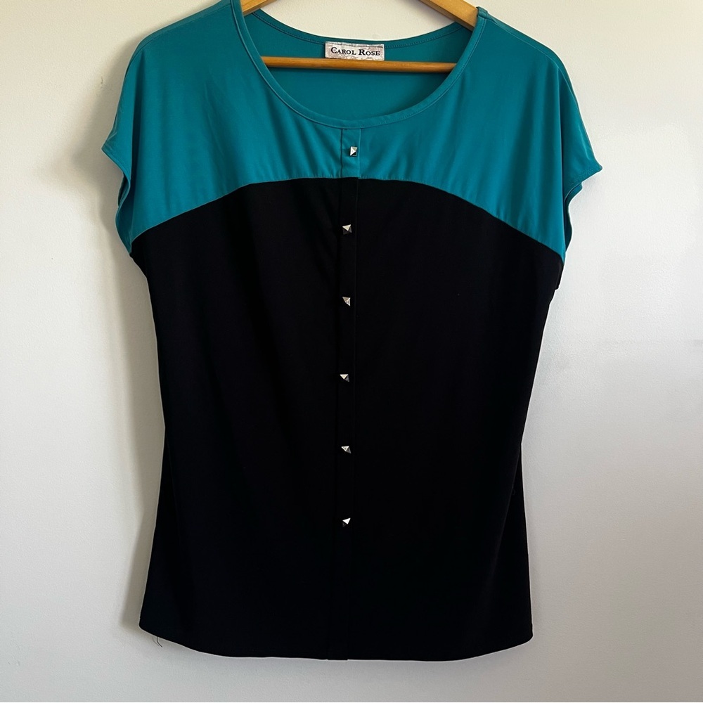 Carol Rose Teal and Black Button Down Shirt